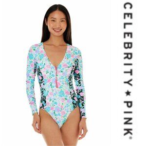 Celebrity Pink | Long Sleeve Zip-Front One-Piece Swimsuit | Size Large (11-13)